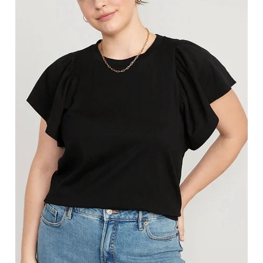 Old Navy Black Flutter Sleeve Combo Top Size Large